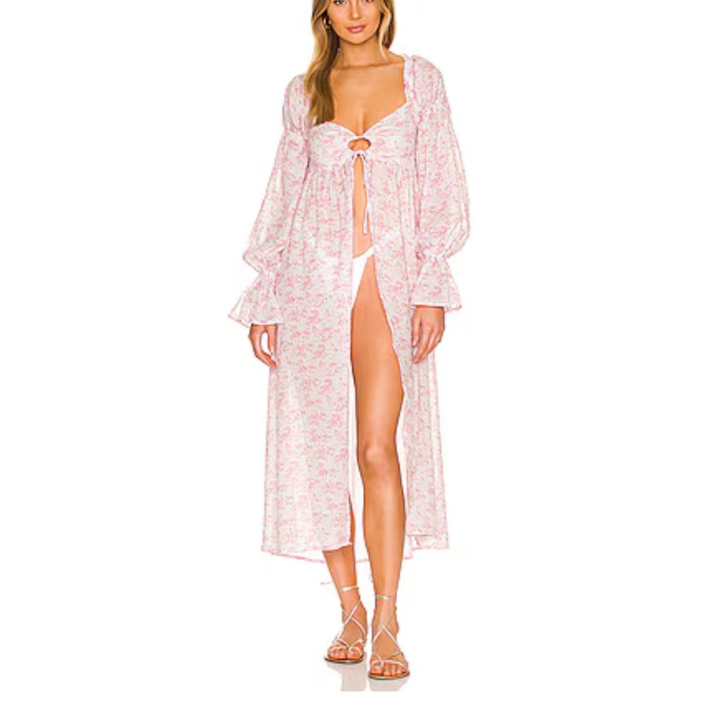 Tularosa Revolve Melora Maxi Robe Pink‎ Toile Duster Cover Up Dress M Coquette